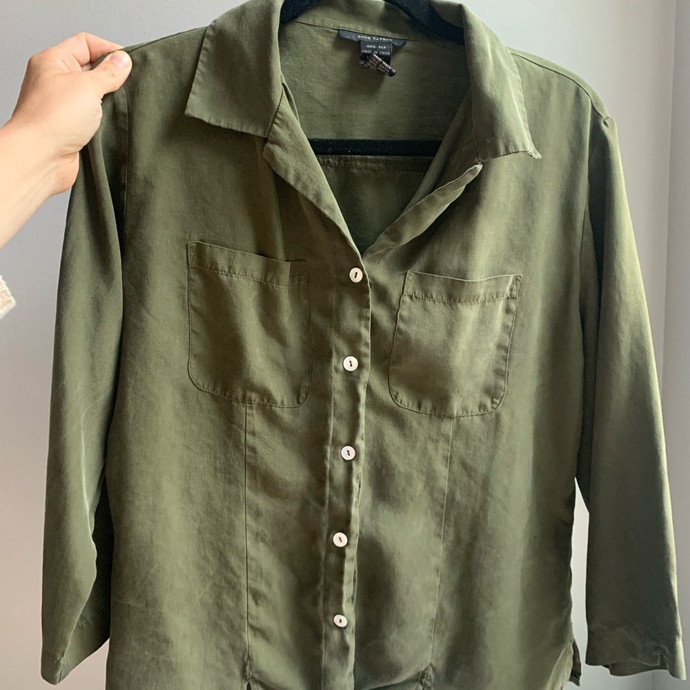 Green 100% Silk blouse